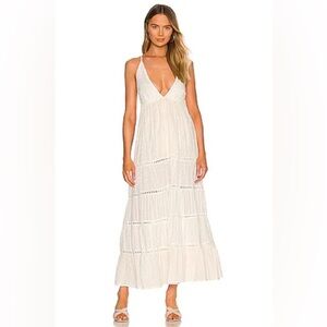 PQ Swim Amelie Tiered Cotton Maxi Dress size XS Small White Gold